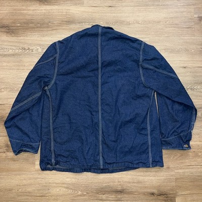 Vintage 80s 90s Carhartt Denim Blue Chore Jacket Coat 8C Unlined