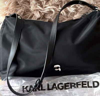 Karl Lagerfeld Damen Schultertasche Nylon Schwarz verstellbar Logo RV