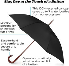 Eco Auto Open Umbrella Classic Wooden J Stick Handle with Easy Grip - Win