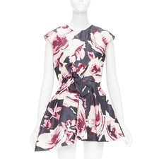 CHRISTIAN DIOR pink cream 100 silk abstract floral print tie waist dress FR38 M