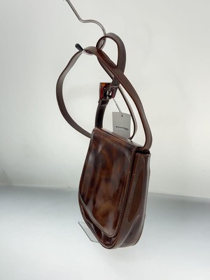 PRADA Shoulder Bag Brown Plain Patent Leather Enamel One Shoulder 
