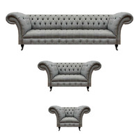 Wohnzimmer Grau Set 3Tlg Luxus Sofas Sofagarnitur Sessel Chesterfield