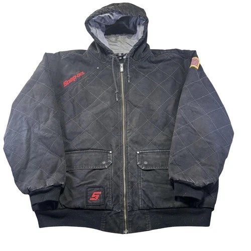 Snap-on Tools Mens 3XL Black Diamond Quilted Canvas Hooded Work Jacket Flag - product listing photo