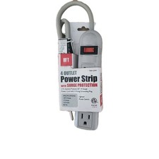 4 Outlet Compact AC POWER STRIP Gray color w/ Surge Protection 2' ft Cord 62505