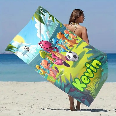 [Custom] Personalized Name Custom Dinosaur Pattern Beach Towel, Suitable for Se
