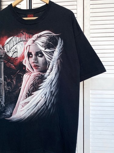 Vintage Spiral Gothic Angel Tee Shirt Black Grunge Cross Men’s Size XL - Picture 7 of 11