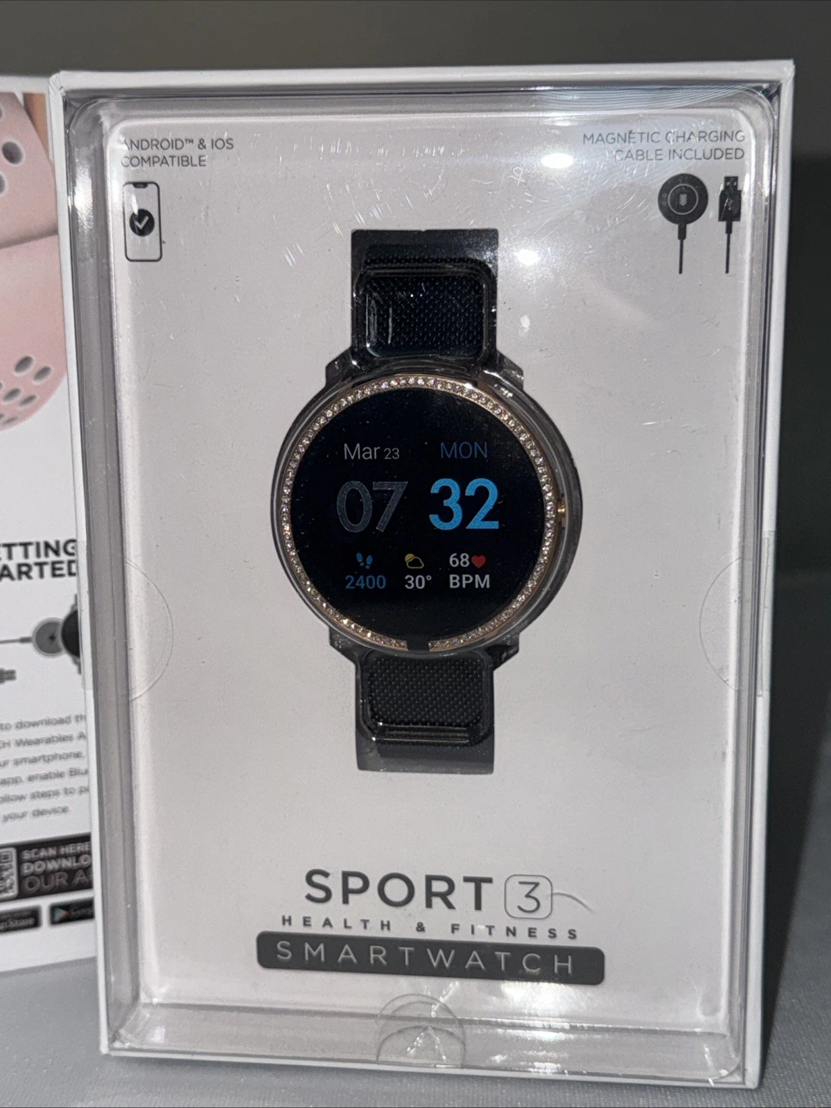 Itouch Sport 3 Smart Watch & Fitness Tracker, Women & Men, Gold Trim Black Band