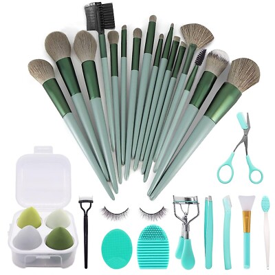 Green Makeup Brush Set of 30 W/ Foundation Brush Eyeshadow Brush