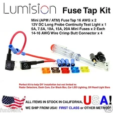 Add-a-circuit Dual Mini ATM APM Fuse Tap Kit Car Boat Fuses Tester Dash Cam Pack