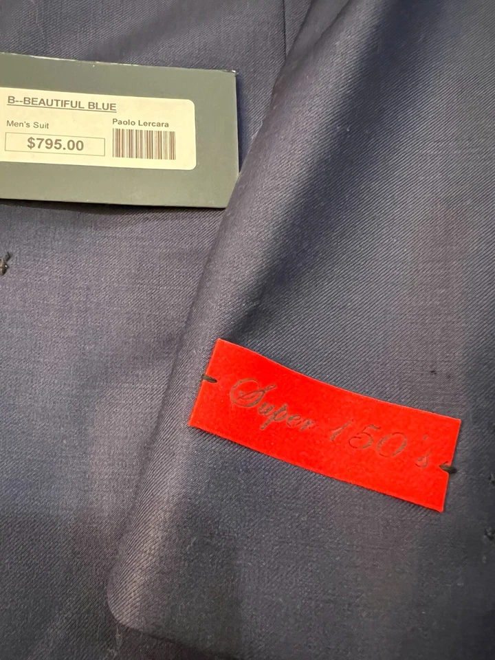 Traje de diseñador Paolo Lercara 2 piezas azul Super 150s para hombre NUEVO PRECIO DE VENTA SUGERIDO POR EL FABRICANTE $795 talla 38S/32S Foto 4 de 4