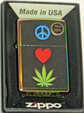 New USA Windproof Zippo Oil Lighter 02824 Peace Love Flower  Spectrum Case