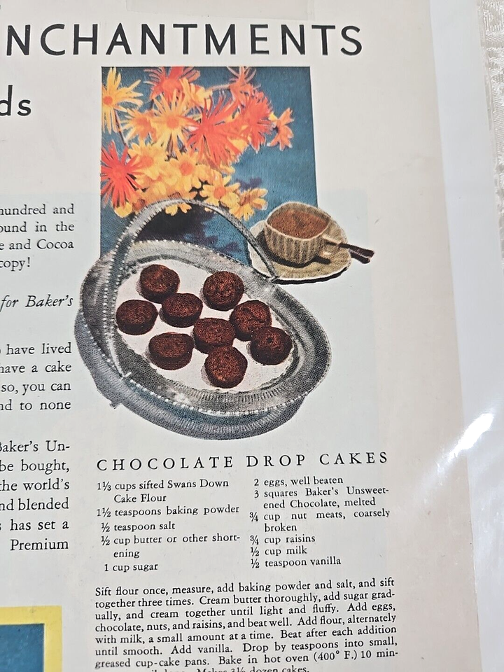 Baker's Chocolate Three Chocolate Enhancements full page print ad 1931