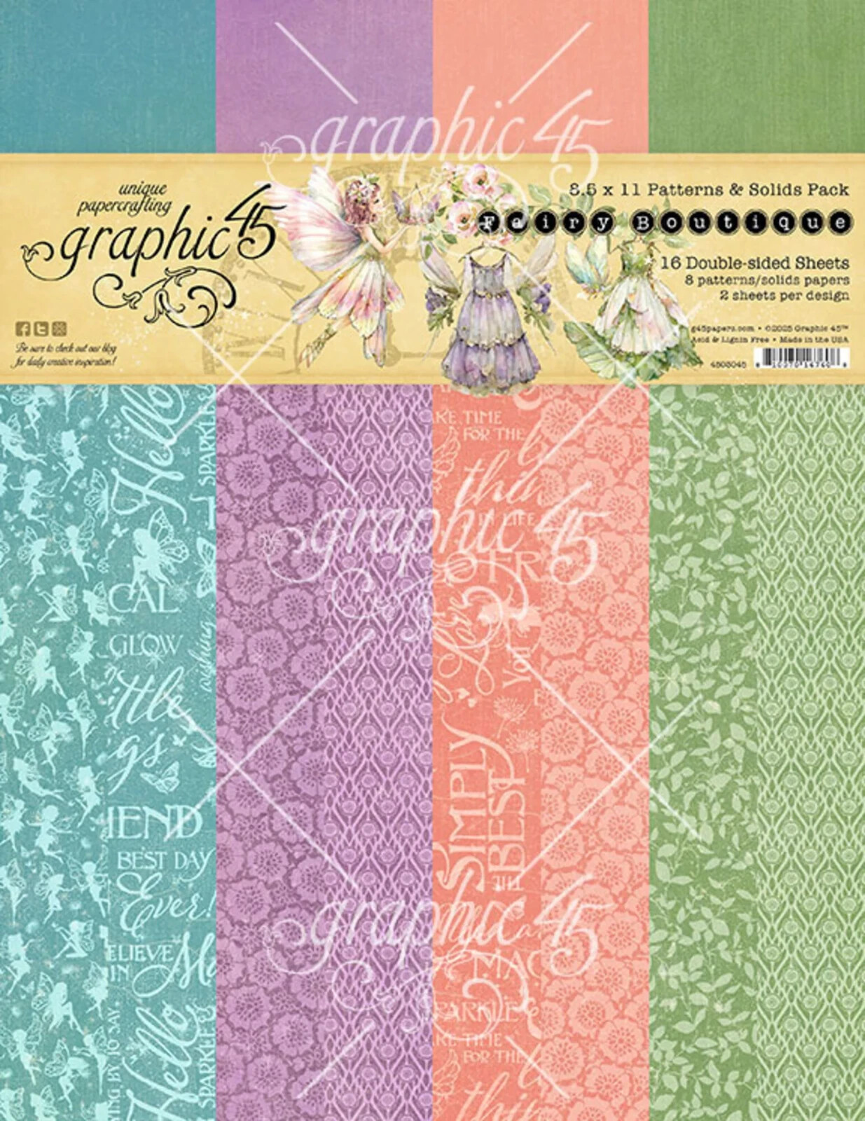 Graphic 45 8.5"" x 11"" Fairy Boutique  Patterns and Solids 4503045