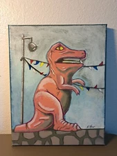 Original acrylic Multicolor 8x10 canvas "Roadside Dinosaur" Limited 1/1 signed