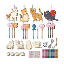 12 Pack Wind Chime Kit for Kids, Cat Make Your Own Wood Wind Chimes Arts and ...