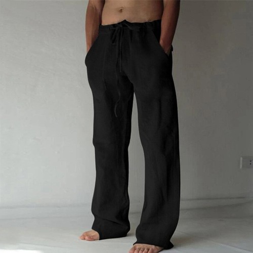 Mens Cotton Linen Loose Pants Solid Color Casual Baggy Beach Summer Trousers AU - Bild 8 von 29