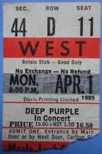 Deep Purple Concert Ticket April 1, 1985 Maple Leaf Gardens, Toronto, Ontario