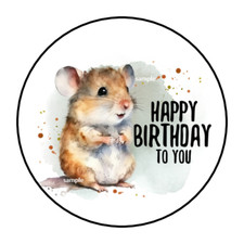 30 CUTE MOUSE HAPPY BIRTHDAY ENVELOPE SEALS STICKERS LABELS TAGS 1.5" ROUND