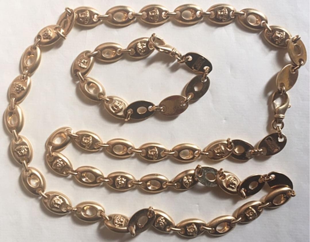 Gianni Versace Necklace Bracelet Medusa Set of 2 Vintage Gold Used