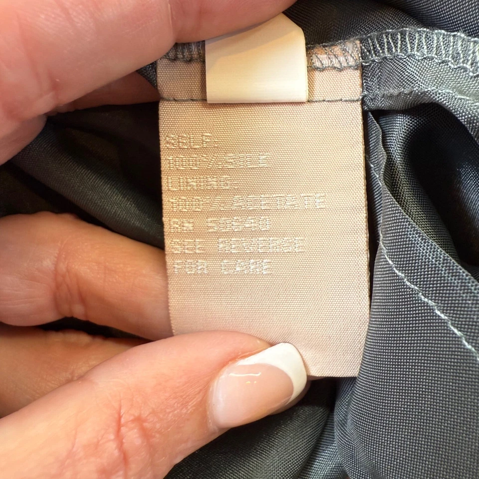 HYPE 100% 真丝吊带露背连衣裙绿色灰色热带印花 8 码 — 第 4/4 张图片