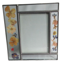 Vintage Pressed Dried Flowers Stained Glass Picture Photo Frame 3.5 X 5  