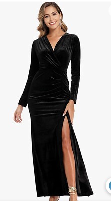 Ababalaya Long Sleeve Wrap Velvet Long Formal Dresses Cocktail Dress | eBay Ababalaya Long Sleeve Wrap Velvet Long Formal Dresses Cocktail Dress | eBay
