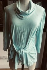 VINTAGE SCHULTERPOLSTER 80ER MEDIUM ROLL WASSERFALLAUSSCHNITT TOP AQUA BLAU GRÜN FALT TAILLE