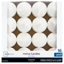 2025 New Choice, Unscented Votive Candles, White, 16 Count