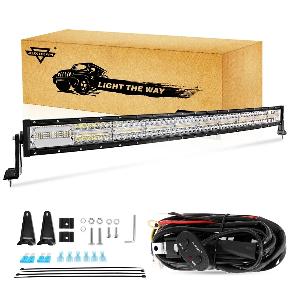 AUXBEAM 42" Curved LED Light Bar + 4" Pods Spot Flood White Flash Amber Strobe - Imagem 2 de 4