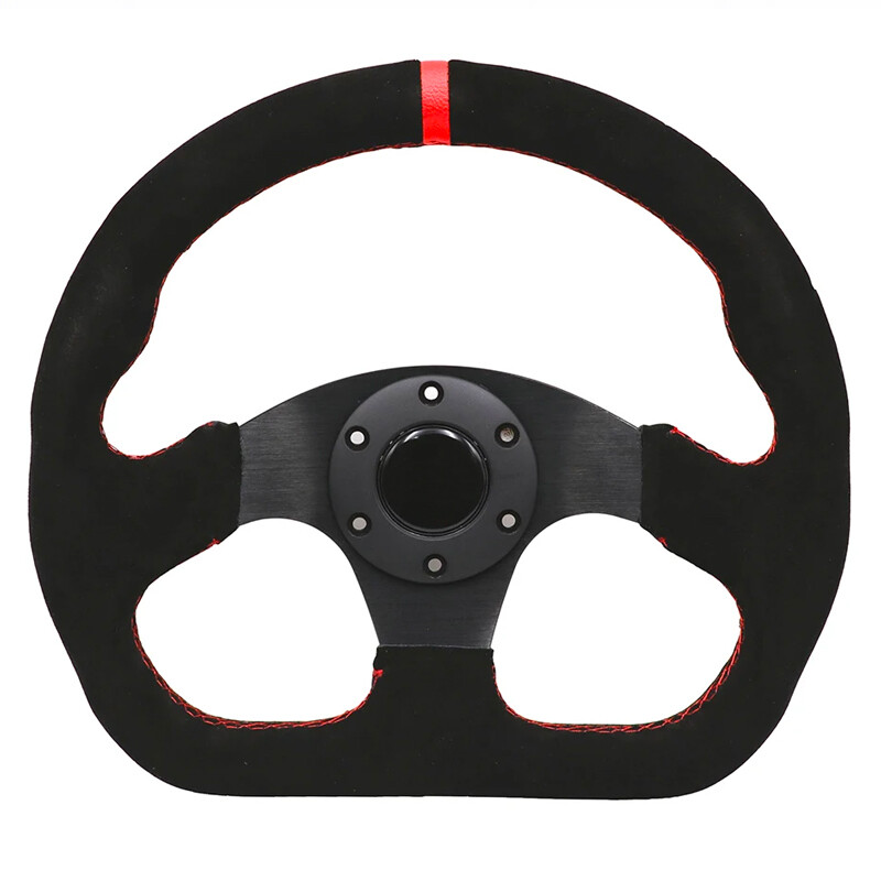 Boat Steering Wheel - 320mm D-Shape | Black & Blue | Universal 3/4" Tapered Shaft Fit | Marine Pontoon Yacht
