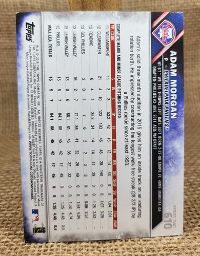 2016 Topps Series 2 Adam Morgan Baseball Card #610 Phillies FREE S&H A8 - Picture 2 of 2