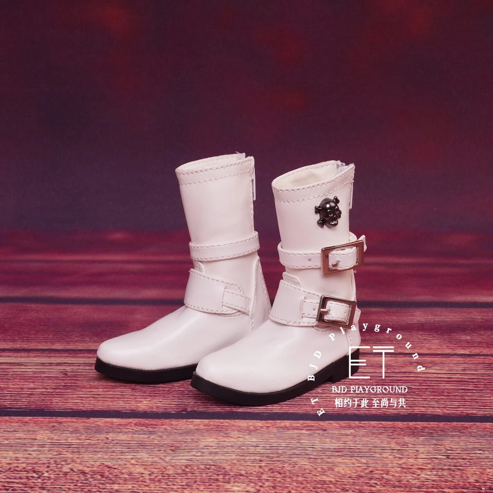 BJD 1/3 1/4 Zapatos Cuero PU Botas Cortas Punk Hombre Suela de Goma Mate Negro/Blanco Foto 3 de 4