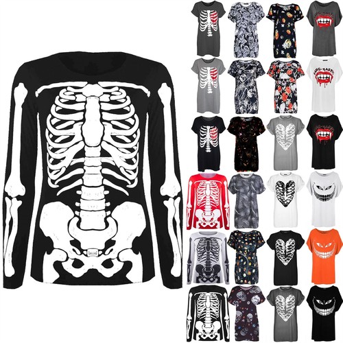 Ladies Halloween Costume T Shirt Womens Bones Fancy Dress Party Tee Top | eBay