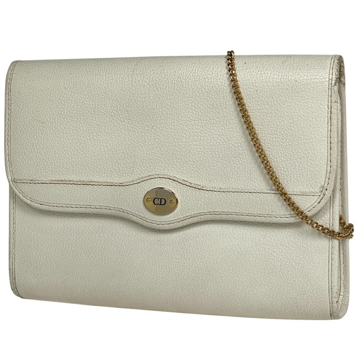 Sac bandoulière Christian Dior cuir blanc 2 voies chaîne pochette élégante femme