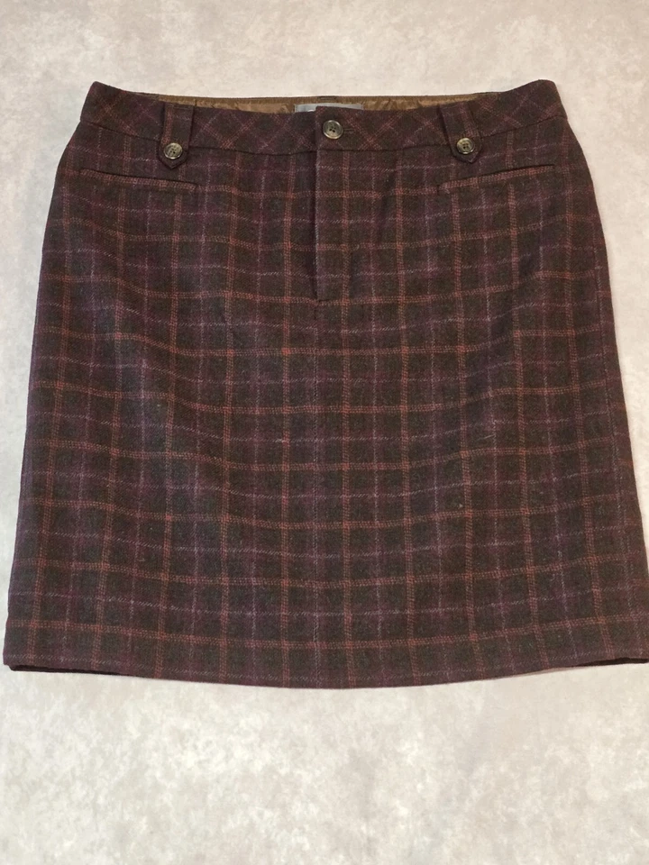 Eddie Bauer Wool Brown Pink Plaid Check Straight Abv Knee Pencil Skirt STall 14