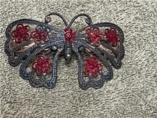 LG BEAUTIFUL BUTTERFLY HAIRCLIP LARGE METAL BUTTERFLY WITH RED PAINTED ACCENTS