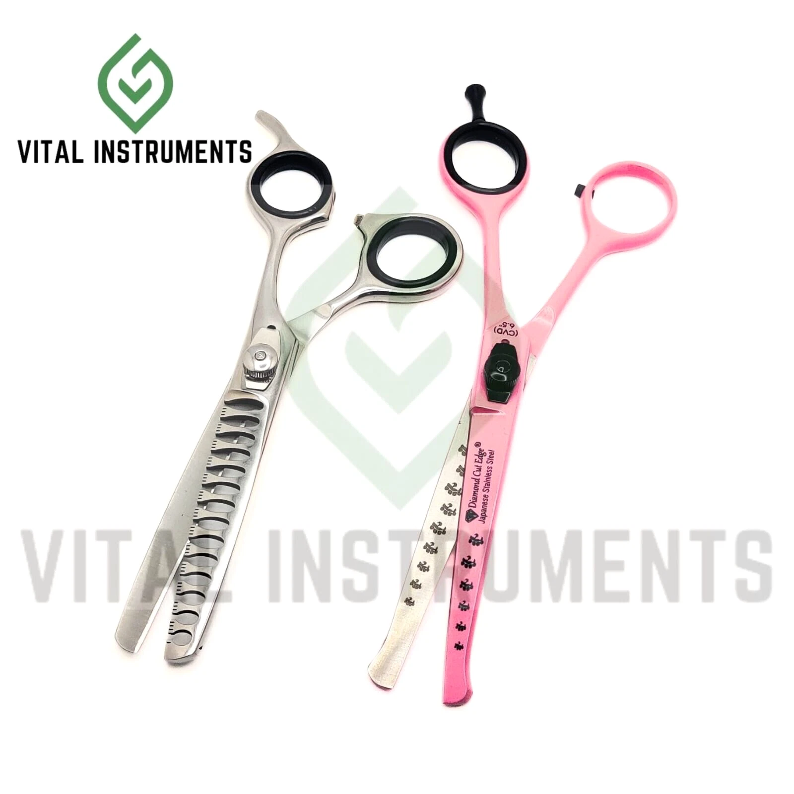 Professional Dog Pet Grooming Curved Scissors 7.5" Pink & Chunker 6.5" Shears
