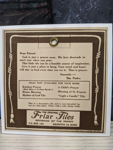 A Childs Prayer Ceramic Tile Wall Decor Friar Tiles 6" x 6" 1954 NOS Box Gift - Picture 5 of 7