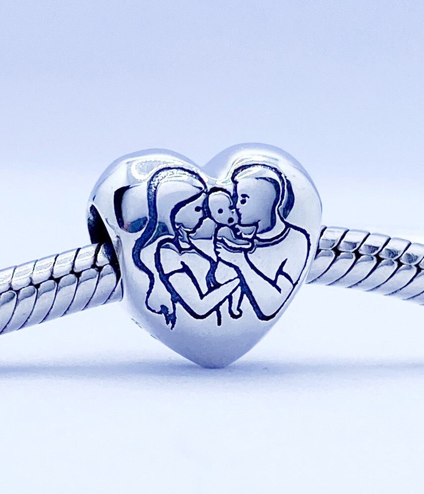 925 Sterling Silver Family Heart Charm - Mother Father Baby Love Keepsake 💖