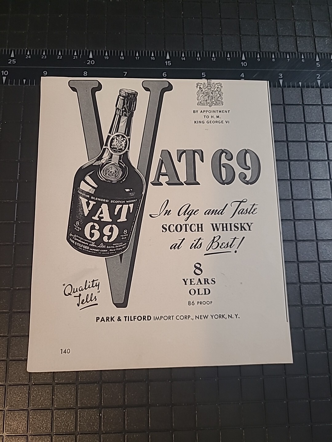 IVA 69 Scotxh Whisky Park Tilford Segunda Guerra Mundial anuncio impreso vintage 1942 5x7