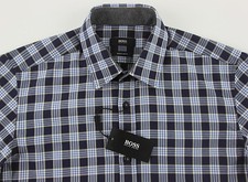 Men's HUGO BOSS Blue White Khaki Plaid LUCAS Shirt S Small NWT NEW 145 Flannel