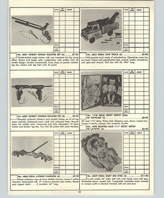 1958  Paper Ad Hubley Holster Ideal Betsy Wetsy Atomic Cannon Kayanee Sewing
