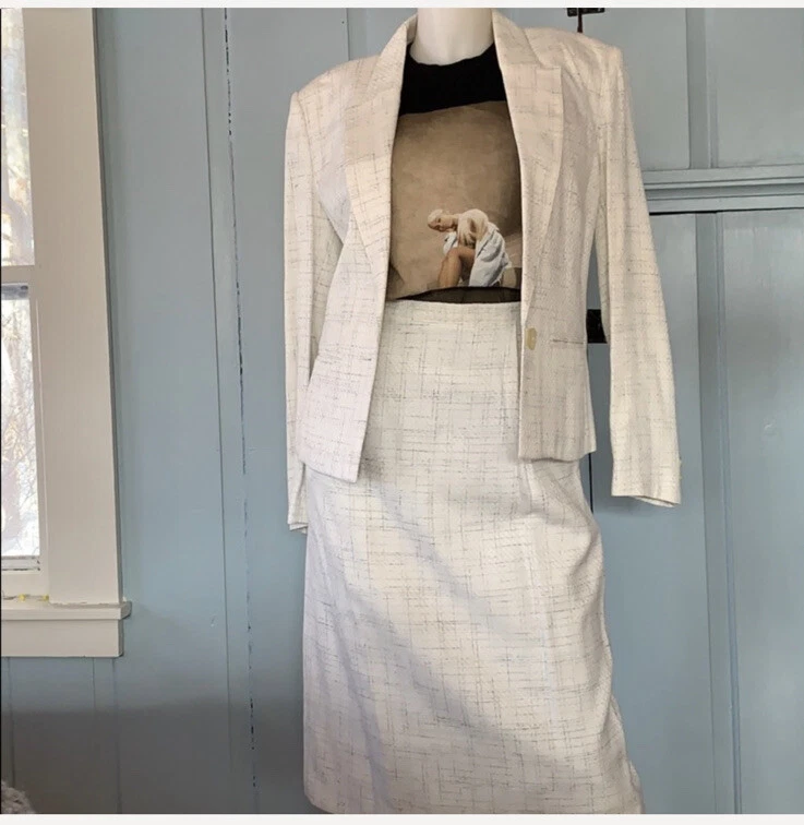 White midi cheap skirt suit
