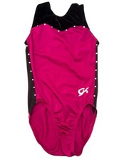 GK Elite Child Medium Gymnastics Leotard Pink Black Velour Competition Dance