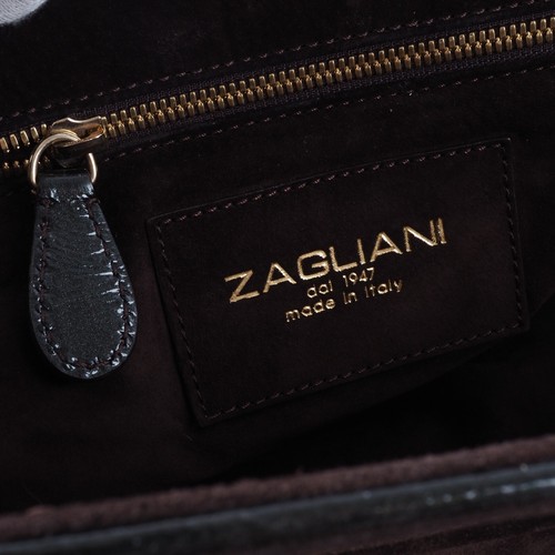 Bolso de mano de cuero grueso de lujo ZAGLIANI Spalmato Olive Vernice Tote OP... - Imagen 14 de 16