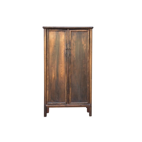 Chinese Vintage Brown Patina Simple Two Doors Noodle Storage Cabinet ws4283