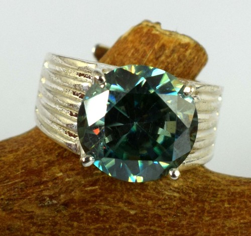 8.96 Ct Green Diamond Solitaire 12 x 12 mm Round Certified Men's Wedding Ring - Picture 3 of 8
