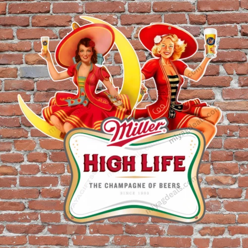 Vintage Style Miller High Life Beer Metal Sign Game Room Man Cave Bar 15.5x15.25