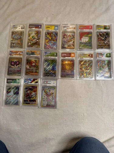 Ace 10, Ace 9 Slabs Pokemon Card Bundle of 15 Slabs,Squirtle Stellar Crown+ More