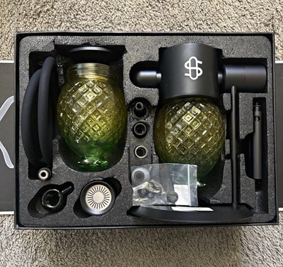 Stündenglass Gravity Hookah Set w/ Green Glass Globes, Hose, Parts, Boxed
